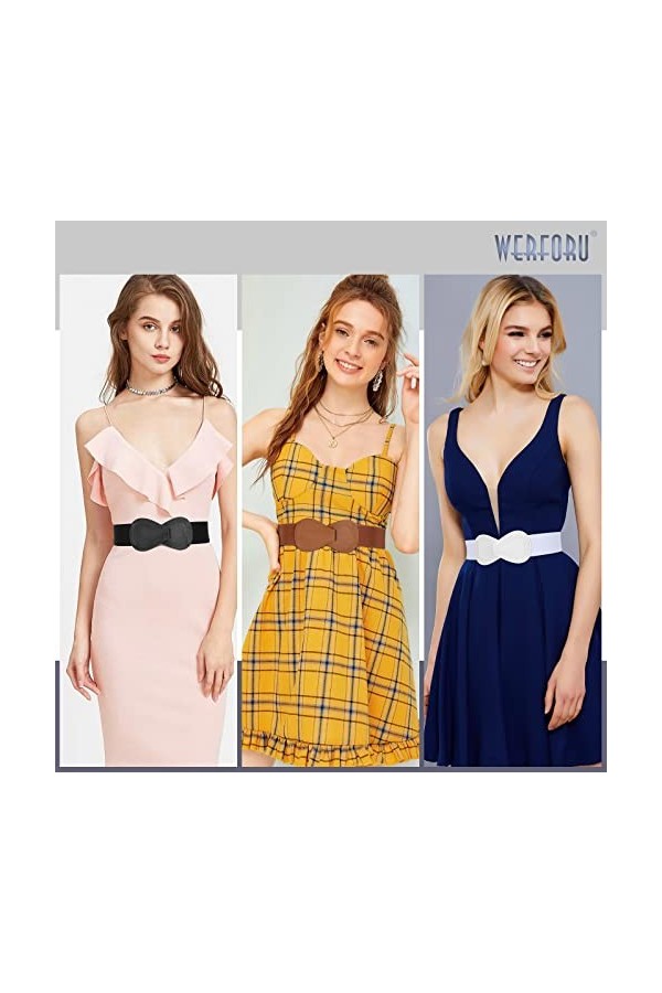 WERFORU Ceinture large élastique pour femme - Élégante et tendance - Extensible - Pour robes, A-noir+blanc+marron, Passt Tail