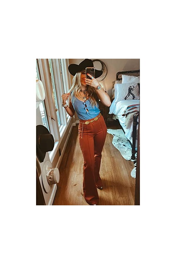 XZQTIVE Femmes Boho Chaîne Ceinture pour Robes Jeans Western Cowgirl Taille Gauche Ceinture Ovale Métal Concho Ceinture, Or m