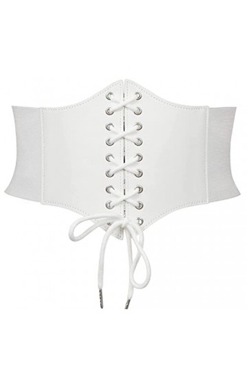 JasGood Corset à lacets pour femme - Large bande élastique - Waspie - Ceinture de taille pour femme, 4 - Blanc., taille 78/87