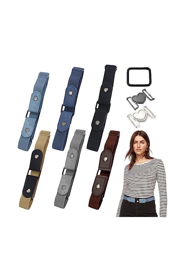 W Rxkiocs 6 Pièces Ceinture Elastique Femme Invisibles Ceinture Sans Boucle Ceinture Elastique Durables et Confortables Avec 