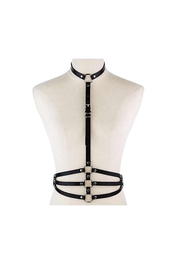 COSAUG Ceinture de corps pour femme Goth Ceinture en cuir PU Chaîne Rave Réglable Corset Accessoires, Noir , Taille Unique