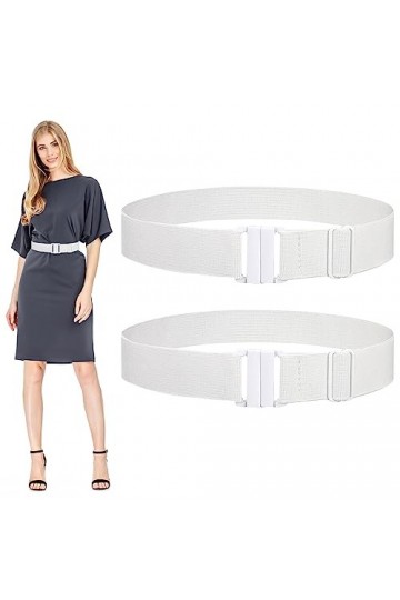 QESSUVNC Lot de 2 ceintures invisibles élastiques à boucle plate pour femme - Pour jeans, pantalons, robe - 90 cm - Blanc/noi