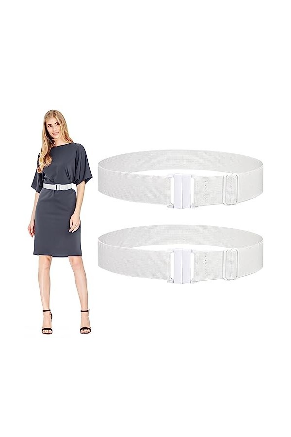 QESSUVNC Lot de 2 ceintures invisibles élastiques à boucle plate pour femme - Pour jeans, pantalons, robe - 90 cm - Blanc/noi