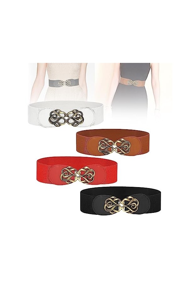 RMENOOR Ceinture large pour femme - Doré - Ceinture élastique - Large ceinture pour femme - Vintage - Ceinture à nouer - Noir