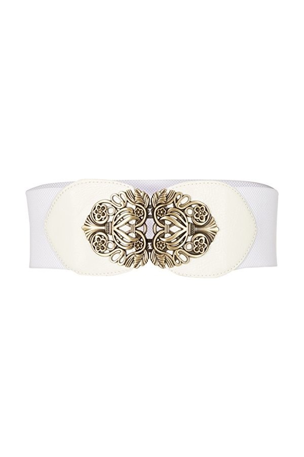 BlackButterfly 3 Pouces de Large Élastique Boucle Vintage Ceintur Blanc, L 