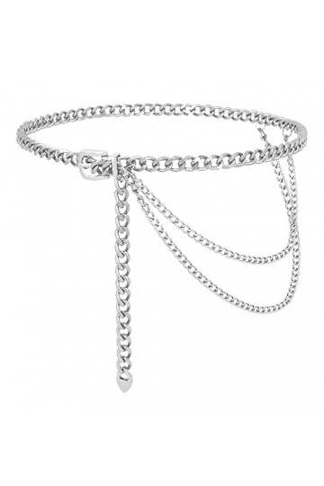 JasGood Chaîne de taille dorée pour femme - Réglable - En métal - Pour robes en jean, 4-Argenté, 29.5W