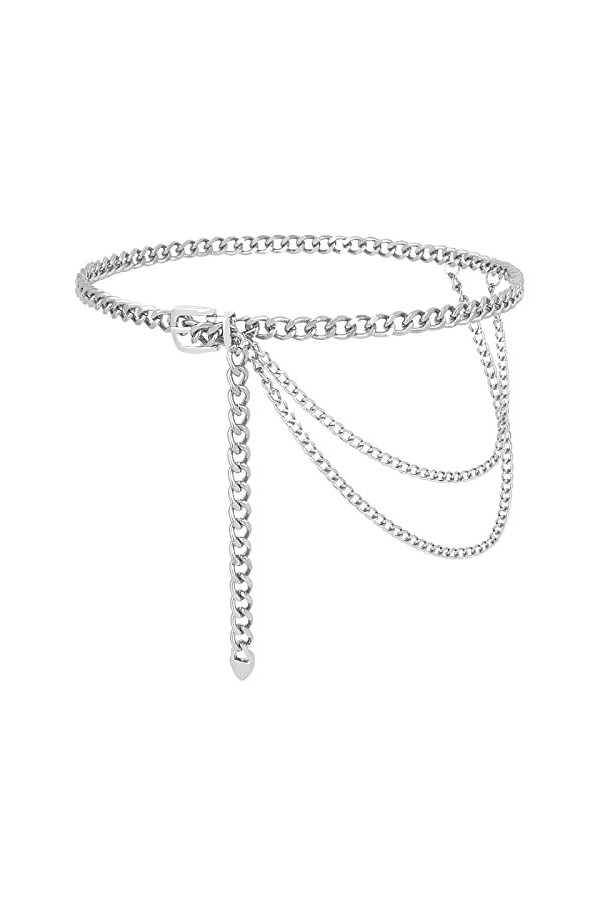 JasGood Chaîne de taille dorée pour femme - Réglable - En métal - Pour robes en jean, 4-Argenté, 29.5W
