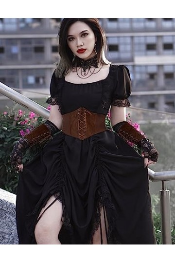 GRACE KARIN Ceinture Femme Gothique Elastique Vintage Robe Ceinture Gothique Attache Elegant Caual Belt Cuir Ensemble-Marron 