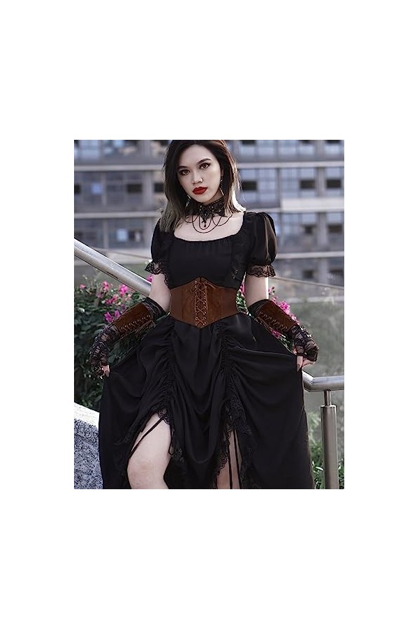 GRACE KARIN Ceinture Femme Gothique Elastique Vintage Robe Ceinture Gothique Attache Elegant Caual Belt Cuir Ensemble-Marron 