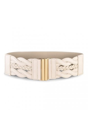 Bolerose Large Serre-taille Elastique Vintage Tressé Fermoir vertical Boucle Ajustable Taille Ceinture Beige, S 