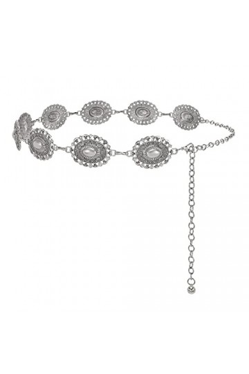 XZQTIVE Femmes Boho Chaîne Ceinture pour Robes Jeans Western Cowgirl Taille Gauche Ceinture Ovale Métal Concho Ceinture, 01 a