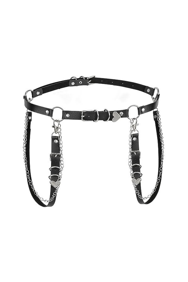 XZQTIVE Ceinture à chaîne punk - Mode gothique rock skinny cuir ceinture coeur femmes steampunk corps chaînes accessoires pou