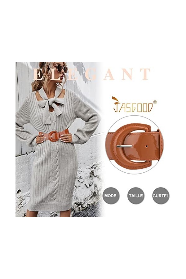 JasGood Ceinture extensible pour femme - Style vintage - Large ceinture élastique, 4-marron, taille106/125 cm 