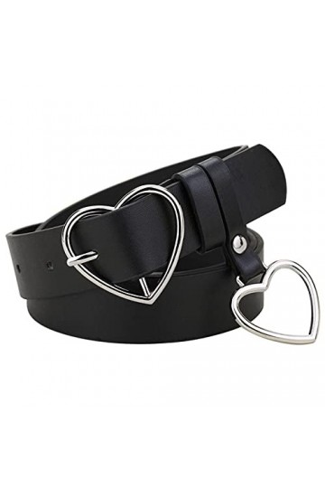 AWOCAN Ceinture tendance en cuir noir avec boucle en forme de cœur pour robes décontractées, jeans, pantalons, robes, Noir , 
