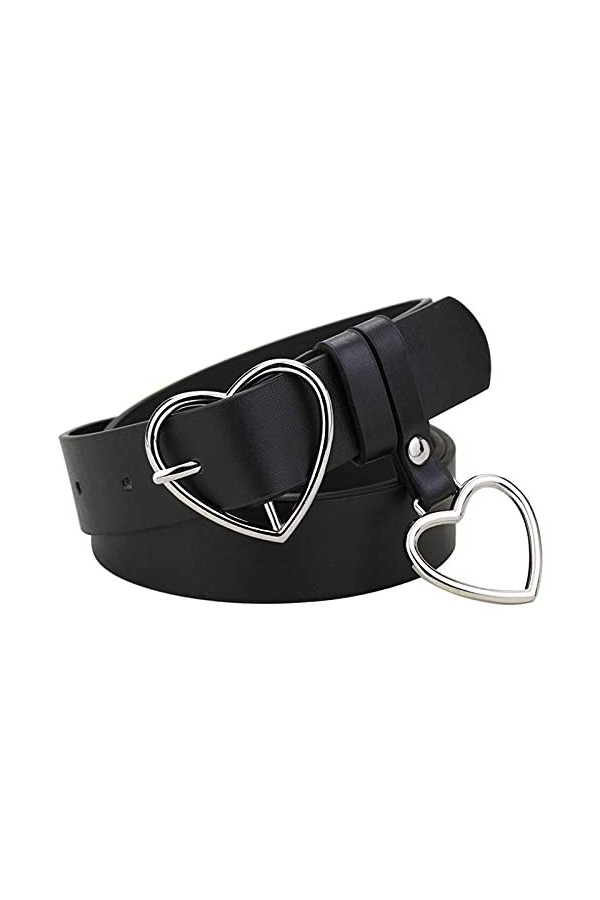 AWOCAN Ceinture tendance en cuir noir avec boucle en forme de cœur pour robes décontractées, jeans, pantalons, robes, Noir , 