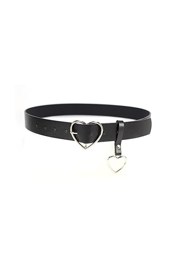 AWOCAN Ceinture tendance en cuir noir avec boucle en forme de cœur pour robes décontractées, jeans, pantalons, robes, Noir , 