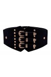 Obi Ceinture vintage large élastique à triple boutonnage réglable, Noir - rétro, Large