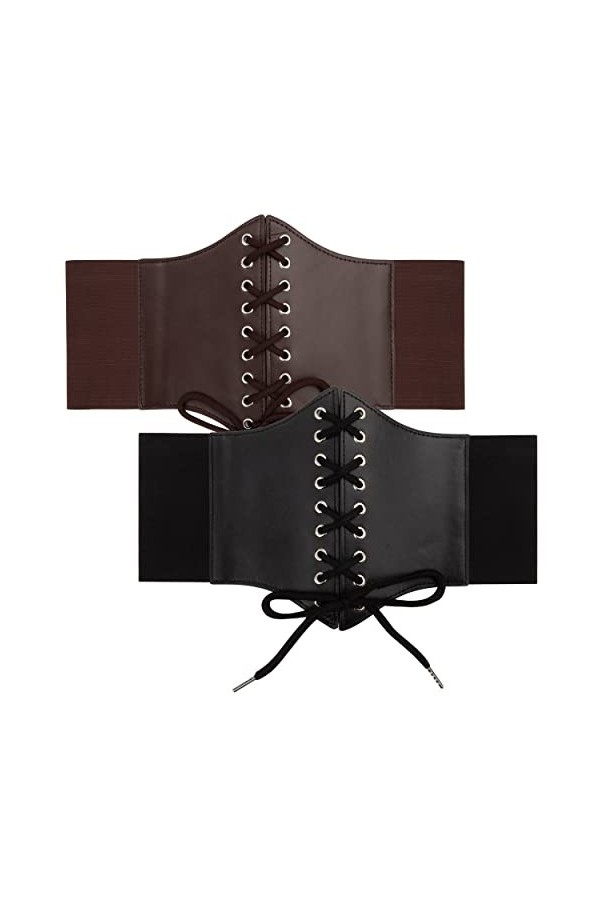 HOLEMZ Ceinture Corset pour Femme Large Ceinture Élastique Corset à Lacets Rétro Cinch Noir Marron Bandage Cuir de PU pour Fi