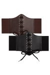 HOLEMZ Ceinture Corset pour Femme Large Ceinture Élastique Corset à Lacets Rétro Cinch Noir Marron Bandage Cuir de PU pour Fi