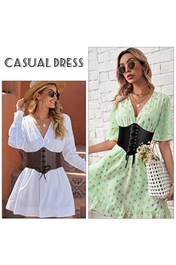 HOLEMZ Ceinture Corset pour Femme Large Ceinture Élastique Corset à Lacets Rétro Cinch Noir Marron Bandage Cuir de PU pour Fi
