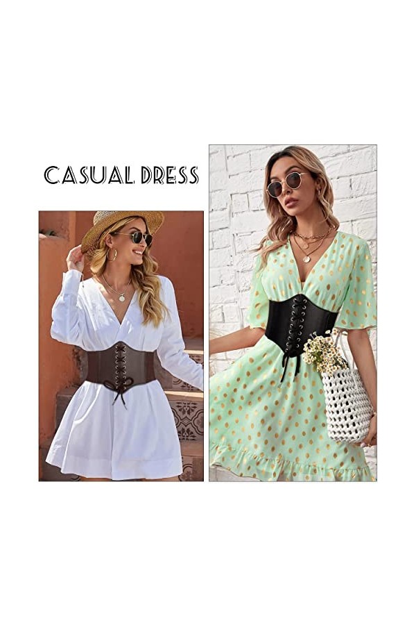 HOLEMZ Ceinture Corset pour Femme Large Ceinture Élastique Corset à Lacets Rétro Cinch Noir Marron Bandage Cuir de PU pour Fi