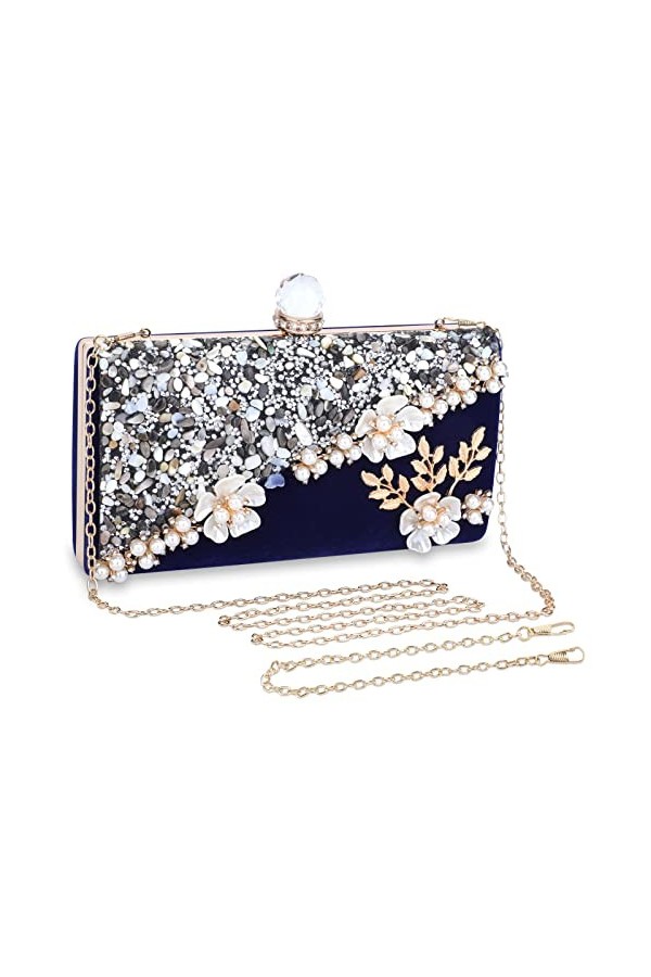 UBORSE Pochette Femme Sac de Soirée avec Perles Strass Elégant Luxe Paillettes Sac à Main Vintage Petit Portefeuille Sac à ba