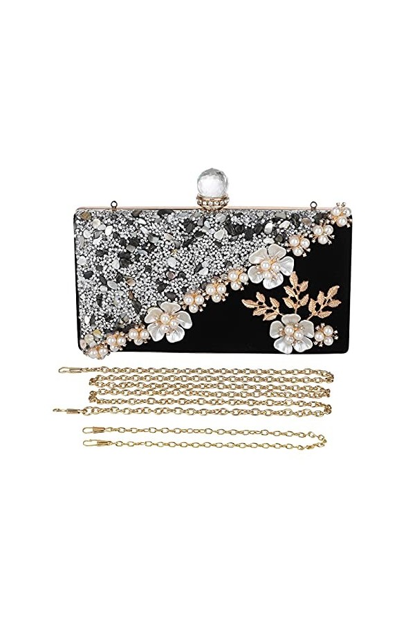 UBORSE Pochette Femme Sac de Soirée avec Perles Strass Elégant Luxe Paillettes Sac à Main Vintage Petit Portefeuille Sac à ba