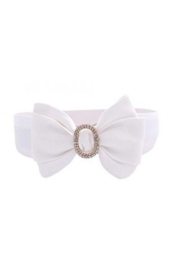 TY belt Ceinture Élastique avec Boucle Nœud Papillon Chic -Femmes blanc 