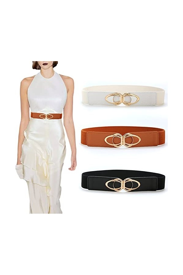 3 Pièces Ceintures de Mode, Ceinture pour Robe, Élastiquée Ceinture de Robe, Ceinture pour Femme, Large Ceinture Vintage pour