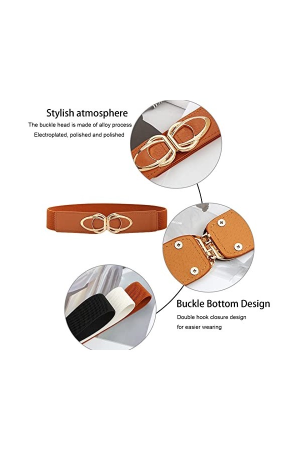 3 Pièces Ceintures de Mode, Ceinture pour Robe, Élastiquée Ceinture de Robe, Ceinture pour Femme, Large Ceinture Vintage pour