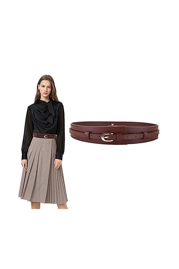KOEMCY Ceinture Femme Ceinture Large en Cuir pour Femme Rétro Ceintures de Taille Large Ceinture pour Robes Manteaux Café 