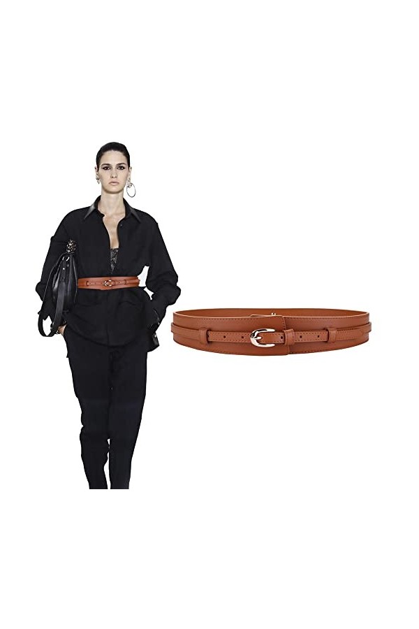 KOEMCY Ceinture Femme Ceinture Large en Cuir pour Femme Rétro Ceintures de Taille Large Ceinture pour Robes Manteaux Café 