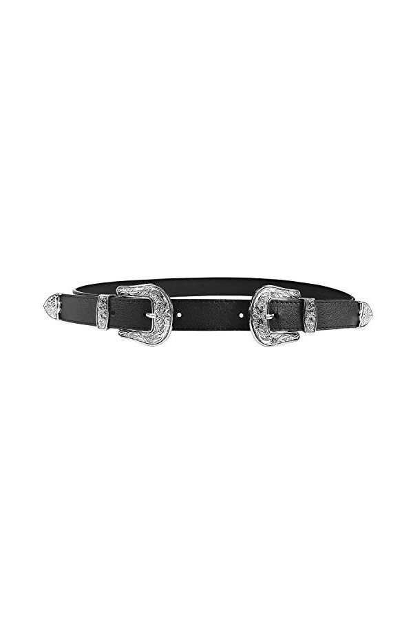 MYB Ceinture pour femme en similicuir à boucle double ornée - différentes tailles - 80 - 90 cm - Noir