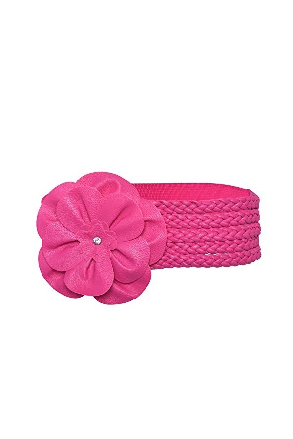 Ceinture taille grande fleur Exotique pour femmes filles Large élastique tressé Ceinture Cinch Obi extensible réglable noir