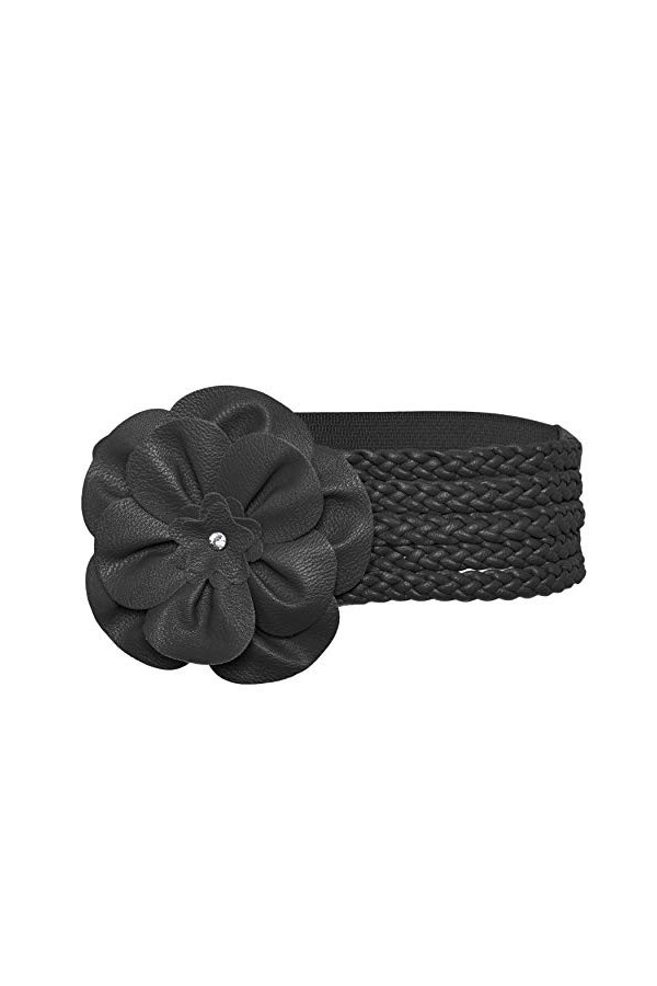 Ceinture taille grande fleur Exotique pour femmes filles Large élastique tressé Ceinture Cinch Obi extensible réglable noir