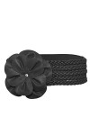 Ceinture taille grande fleur Exotique pour femmes filles Large élastique tressé Ceinture Cinch Obi extensible réglable noir