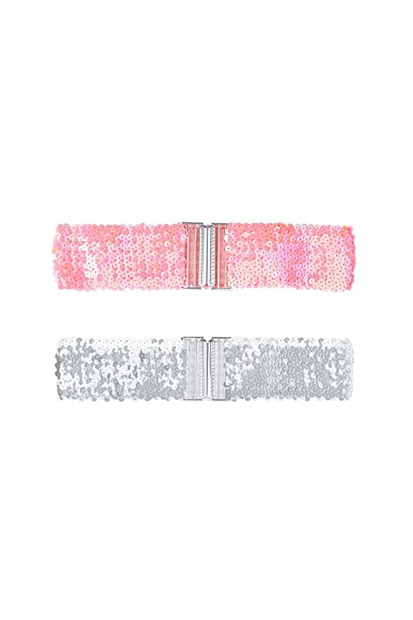 Allegra K Ceintures larges à paillettes pour femmes Boucles de verrouillage Paillettes Décor Ceintures extensibles 2PCS Color