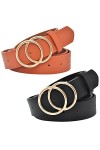 DUOXIN 2 Pièces Ceintures en Cuir pour Femmes, PU Ceintures En Cuir à La Mode Double O-Ring Boucle Ronde Ceinture de Pantalon