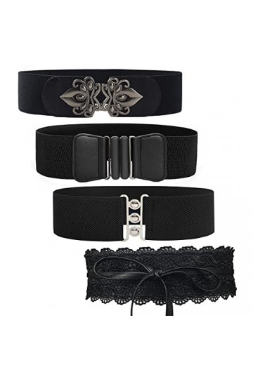 Anyasen Ceinture pour Robe 4 Pièces Ceinture Femme Homme Ceinture Large Vintage Extensible Ceinture Habillée Rétro Femmes Éla