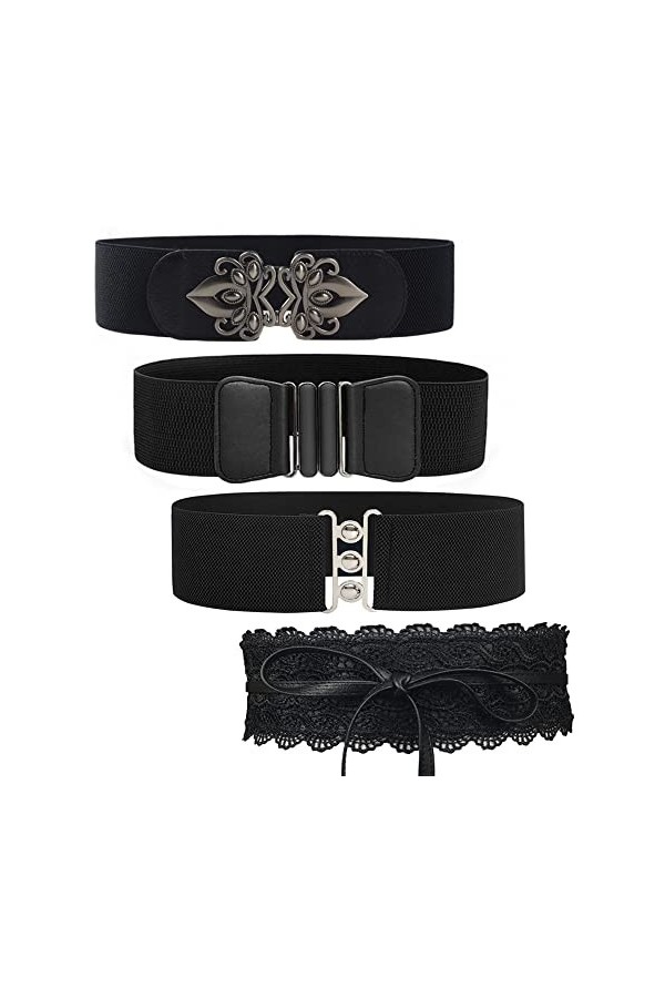 Anyasen Ceinture pour Robe 4 Pièces Ceinture Femme Homme Ceinture Large Vintage Extensible Ceinture Habillée Rétro Femmes Éla