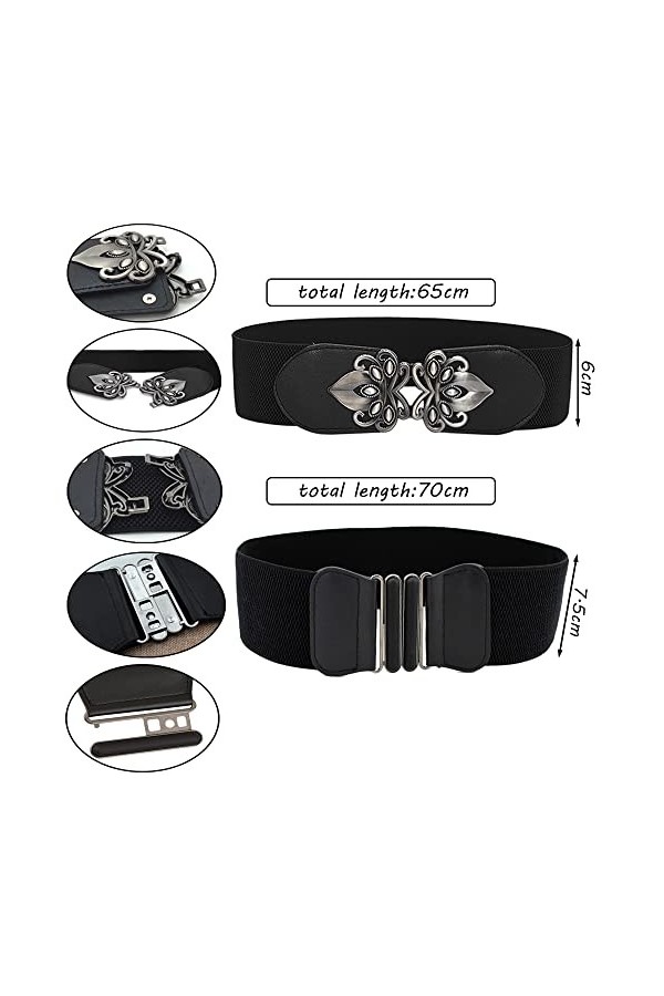 Anyasen Ceinture pour Robe 4 Pièces Ceinture Femme Homme Ceinture Large Vintage Extensible Ceinture Habillée Rétro Femmes Éla