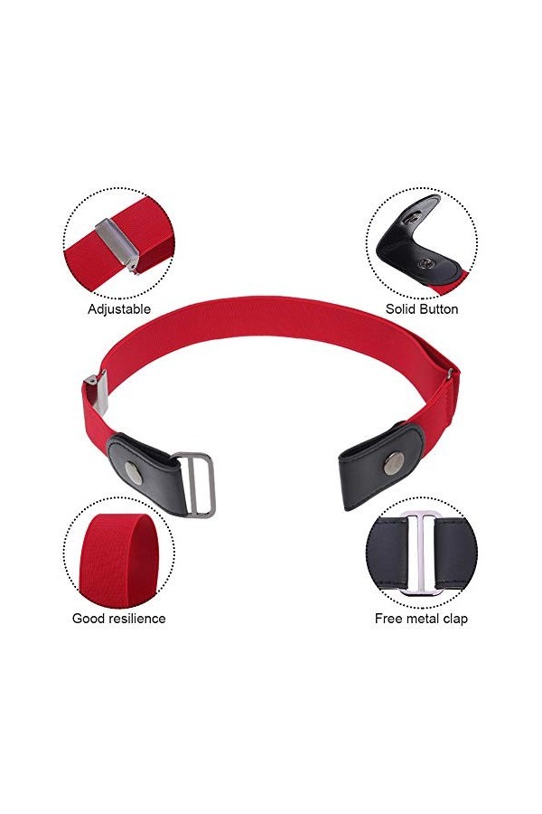 6 Pièces Ceintures Femme Homme Ceinture élastique boucle invisible pour jeans pantalon robe Réglable dégagement rapide Sans r