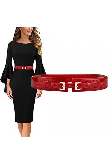Longwu Élégant Ceintures En Cuir Verni Maigre Ceinture Taille Mince Ceinture Pour Femmes avec Boucle Carrée En Alliage Doré, 