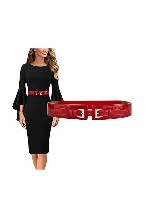 Longwu Élégant Ceintures En Cuir Verni Maigre Ceinture Taille Mince Ceinture Pour Femmes avec Boucle Carrée En Alliage Doré, 