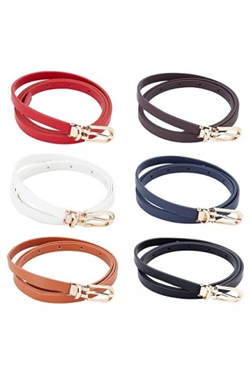PH PandaHall 6pcs Femmes En Cuir Ceinture 1m Ceinture fine à boucle ardillon unie Ceinture ajustable fine de 10 mm de large a