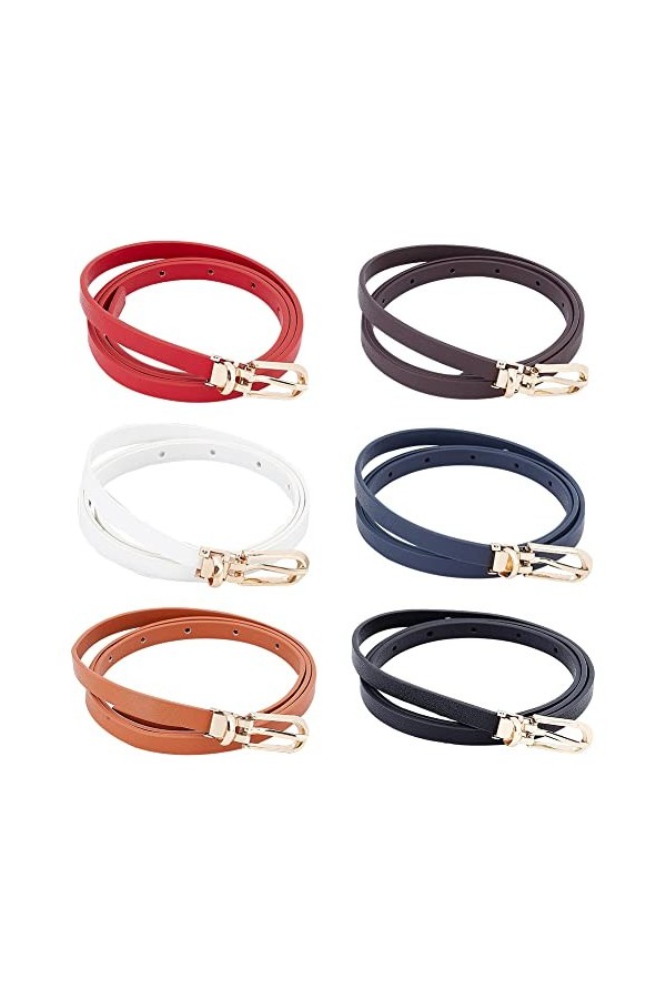 PH PandaHall 6pcs Femmes En Cuir Ceinture 1m Ceinture fine à boucle ardillon unie Ceinture ajustable fine de 10 mm de large a