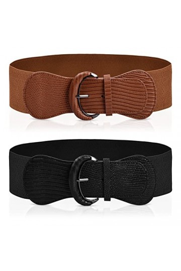 2 Pièces Ceinture Élastique Large pour Femme Corset Ceinture pour Robe Ceinture Taille Élastique Femme Ceinture Cinch avec Bo