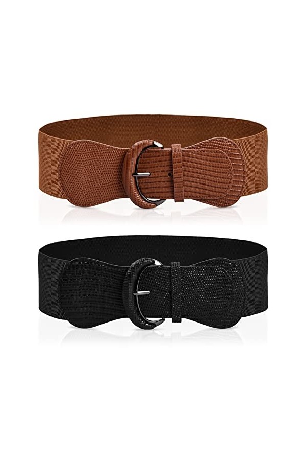 2 Pièces Ceinture Élastique Large pour Femme Corset Ceinture pour Robe Ceinture Taille Élastique Femme Ceinture Cinch avec Bo