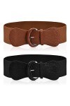 2 Pièces Ceinture Élastique Large pour Femme Corset Ceinture pour Robe Ceinture Taille Élastique Femme Ceinture Cinch avec Bo