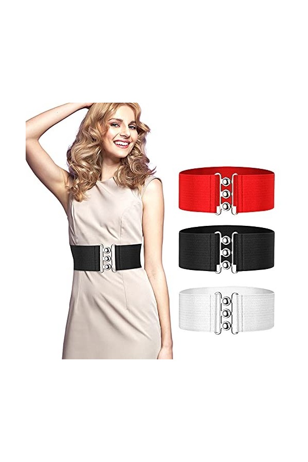 Syhood 3 Ceintures de Taille Vintage pour Femme Ceinture Cinch Ceinture Élastique Large de Robe de Style Rétro des Années 195